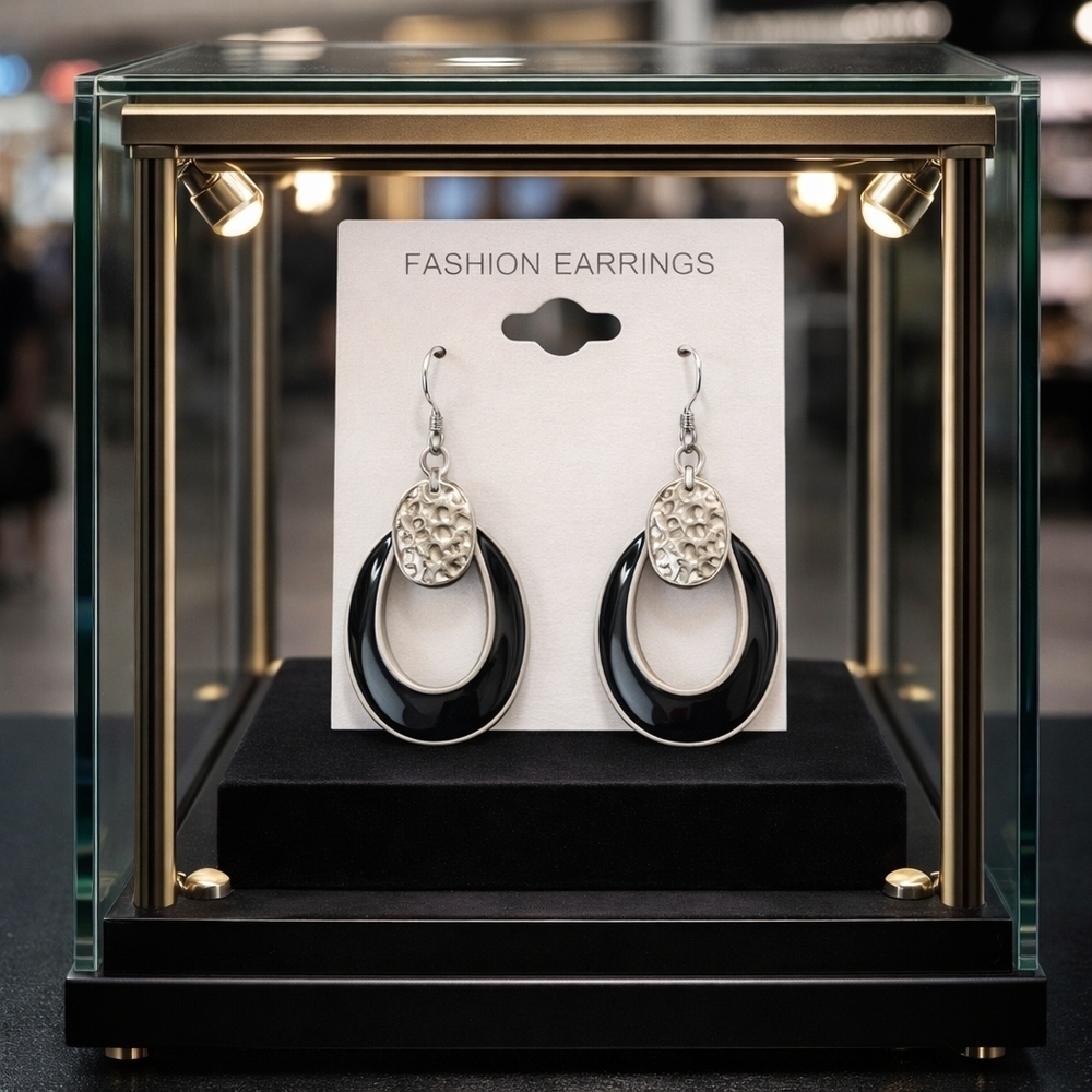 Silver black and rhinestone earrings